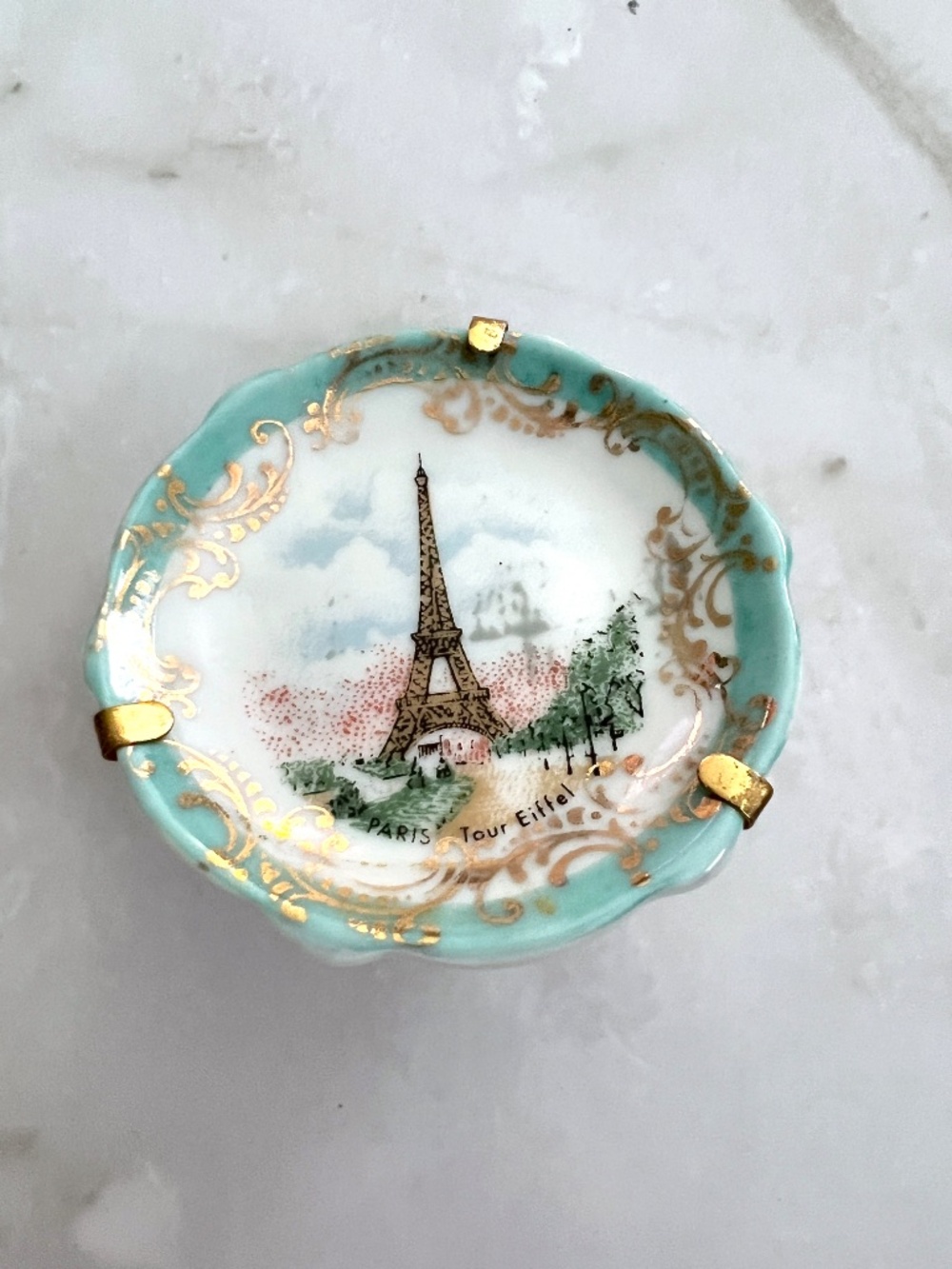 Limoges France Miniature Plate Eiffel Tower Paris Tour Eiffel, Gold Scrollwork